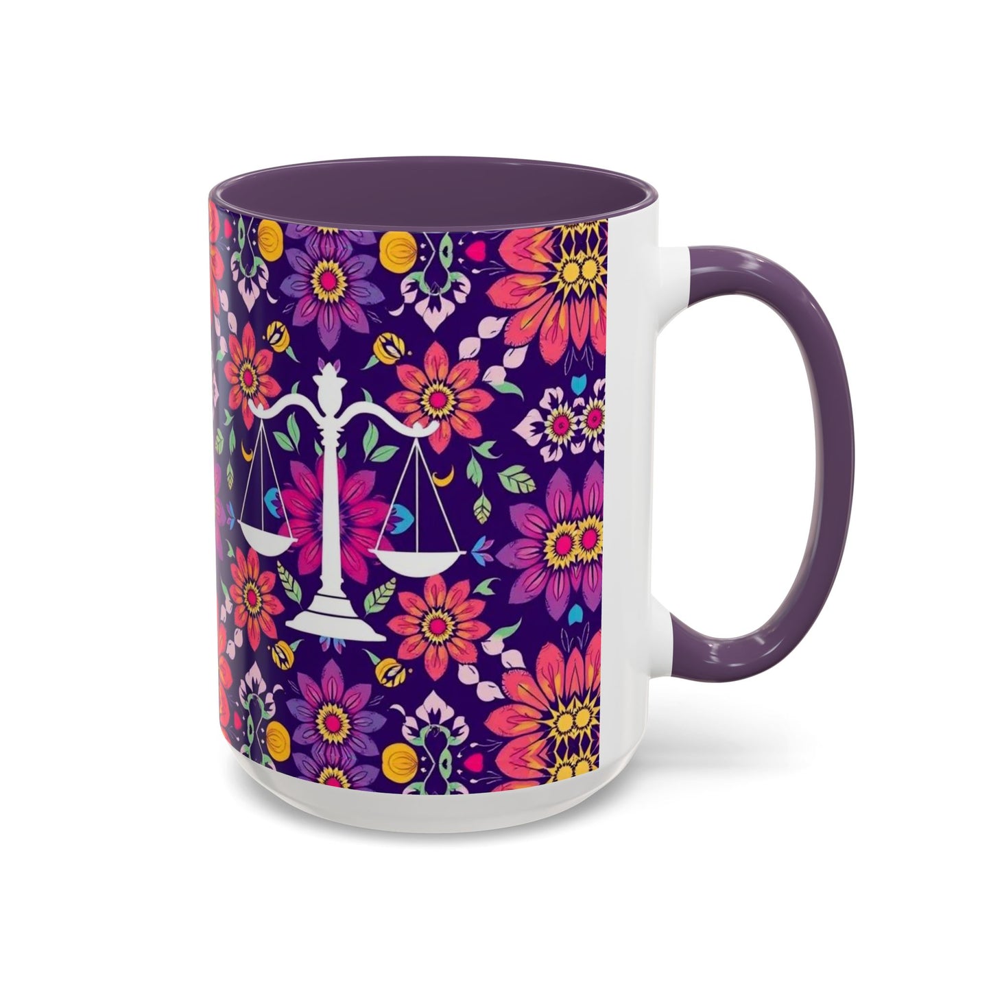 Accent Coffee Mug, Libra, Zodiac v3, Flower Pattern, (11, 15oz)