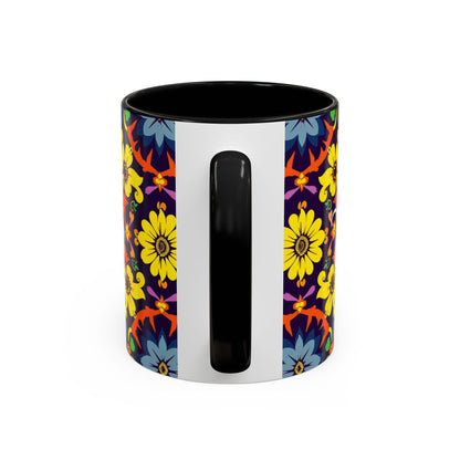 Accent Coffee Mug, Aquarius, Zodiac v1, Flower Pattern, (11, 15oz)