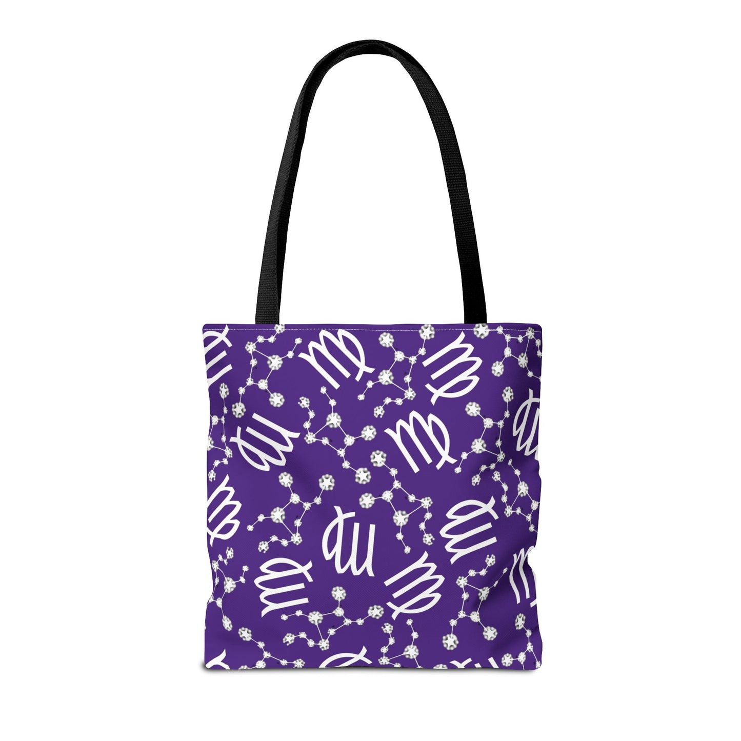 Tote Bag, Virgo Zodiac Sign, AOP, (Purple, White)