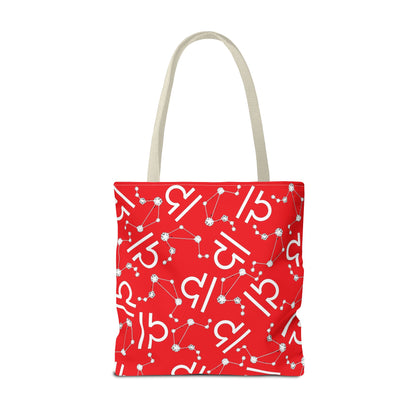 Tote Bag, Libra Zodiac Sign, AOP, (Red, White)
