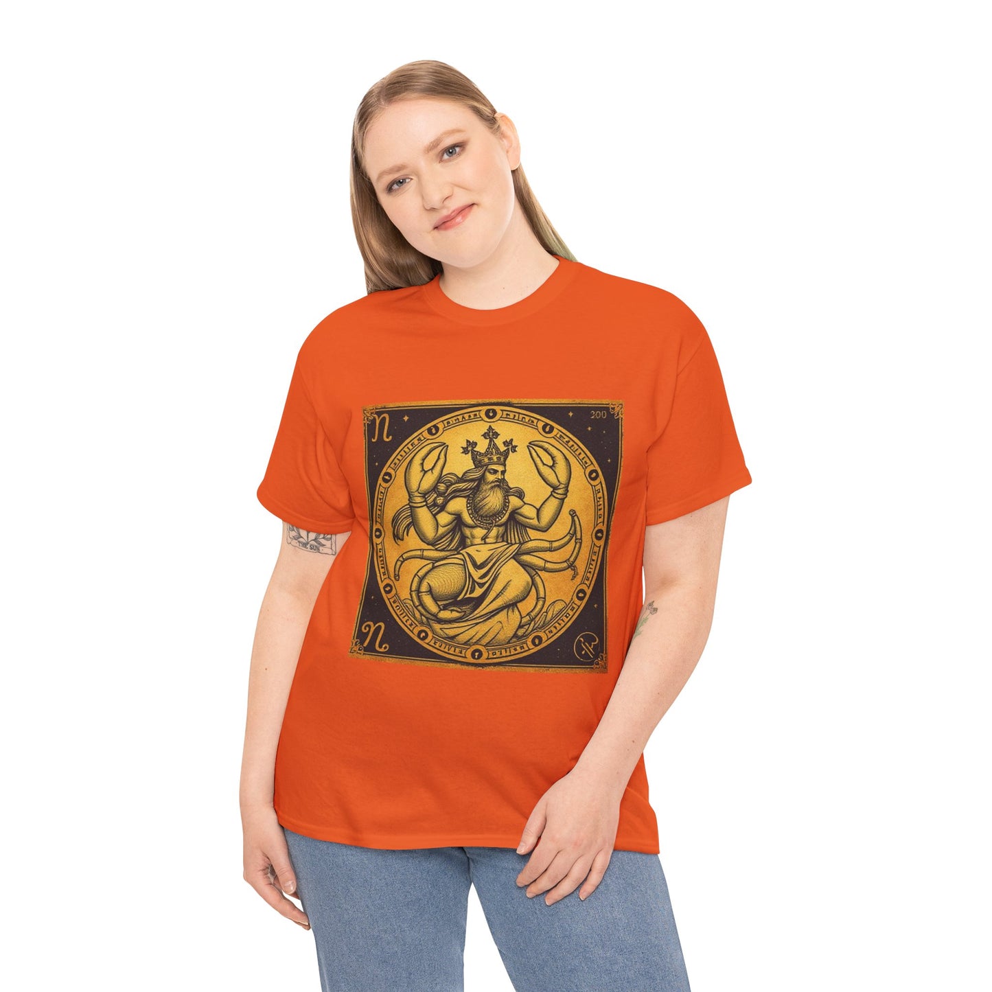 Unisex Heavy Cotton T-Shirt, Crab King v1, Cancer Zodiac Design