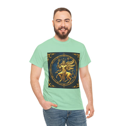 Unisex Heavy Cotton T-Shirt, Gold Angel, Symbol, Virgo Zodiac Design
