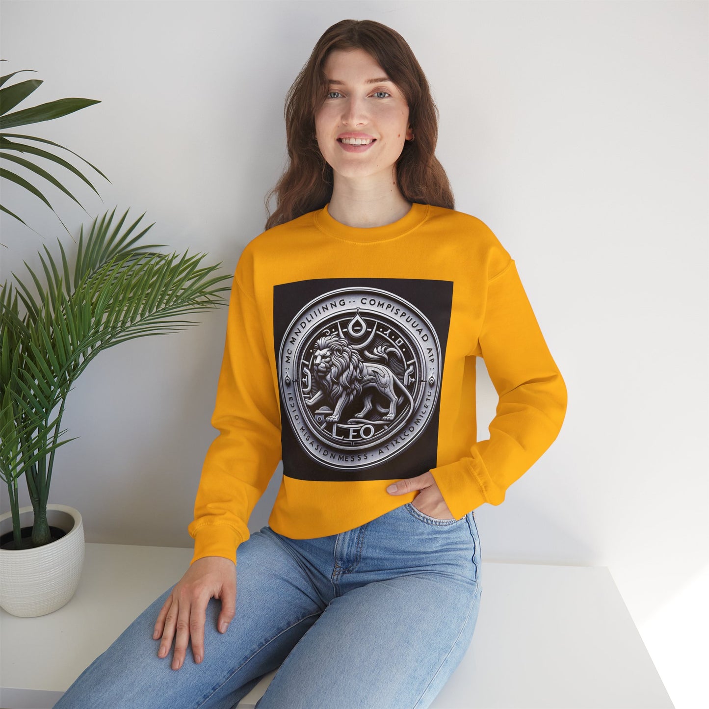 Unisex Heavy Blend™ Crewneck Sweatshirt, Lion Coin, Leo Zodiac Design