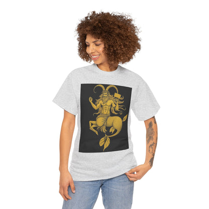 Unisex Heavy Cotton T-Shirt, Capricorn God, Zodiac Design