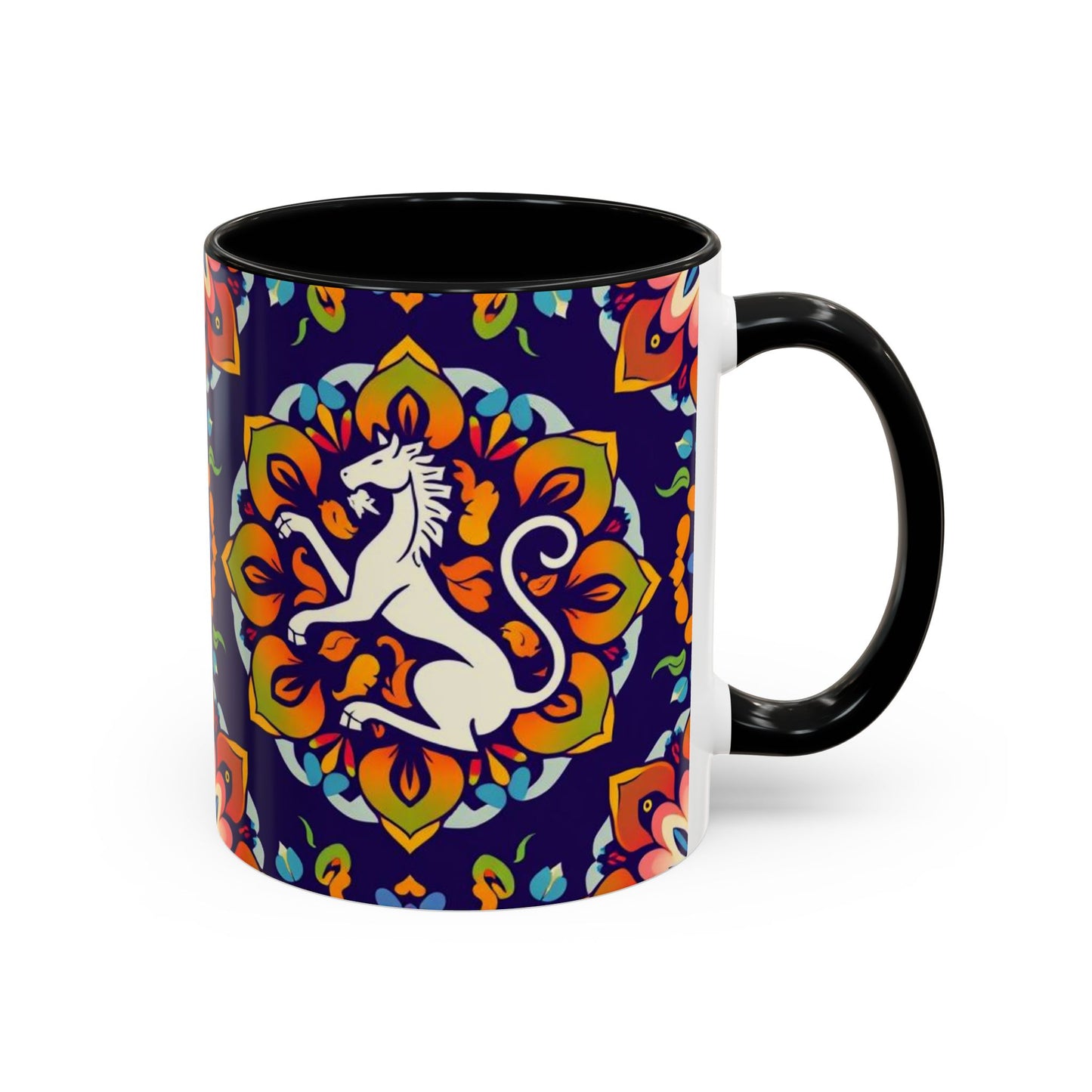 Accent Coffee Mug, Virgo, Zodiac v4. Flower Pattern, (11, 15oz)