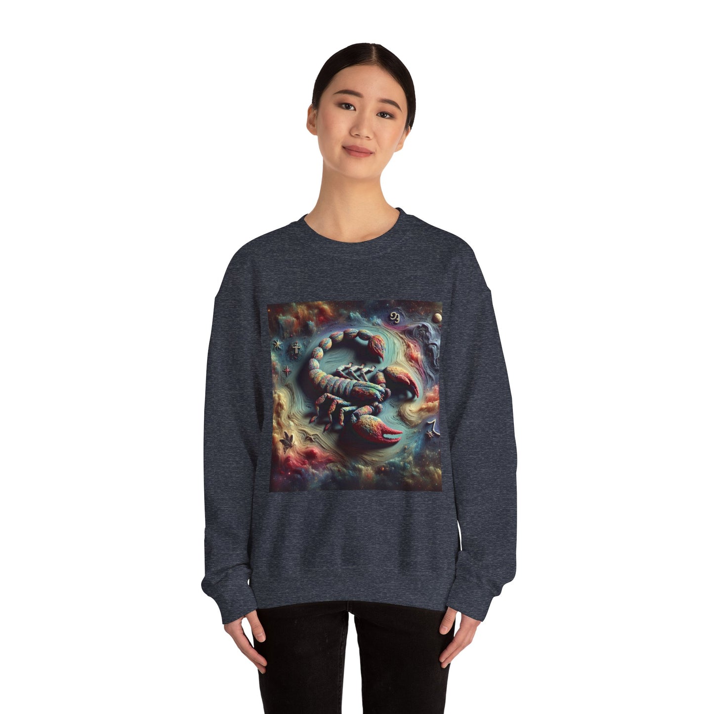 Unisex Heavy Blend™ Crewneck Sweatshirt, Trippy Mist Scorpion, Scorpio Zodiac Design