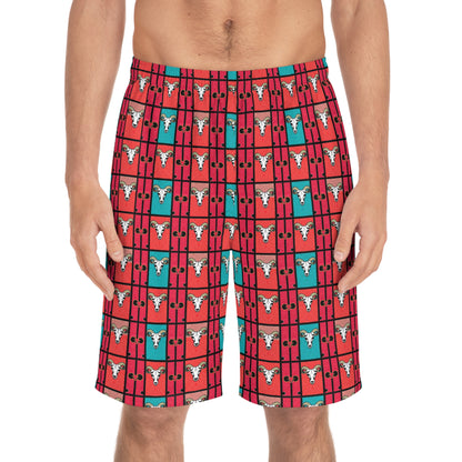 Men's Board Shorts, (AOP), Taurus, Zodiac v1, Shape Pattern