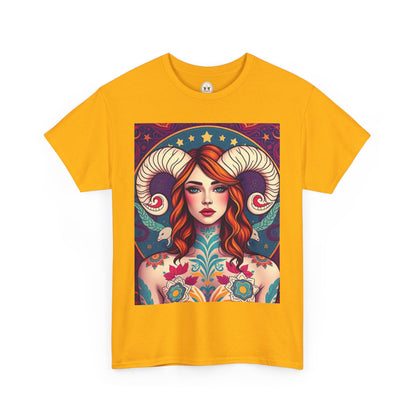 Unisex Heavy Cotton T-Shirt, Aries, Zodiac v1, Sexy Art