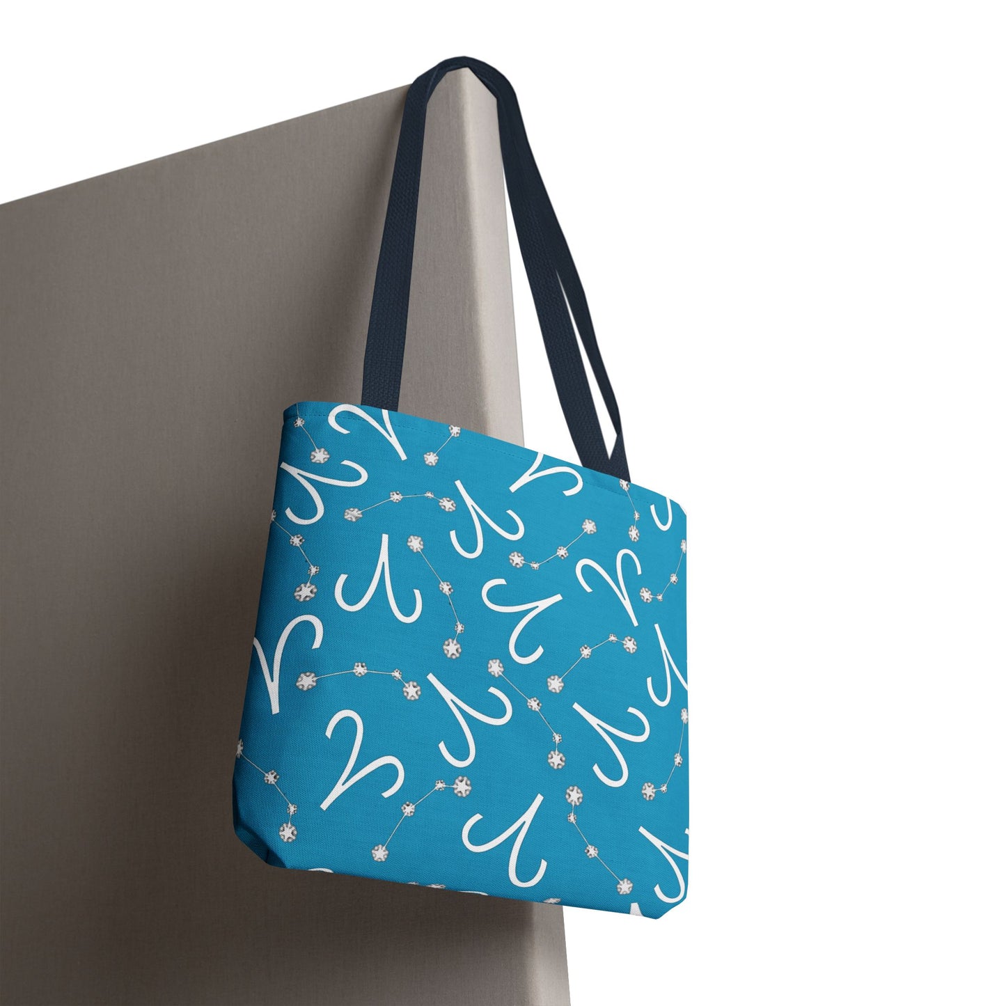 Tote Bag, Aries Zodiac Sign, AOP, (Turquoise, White)
