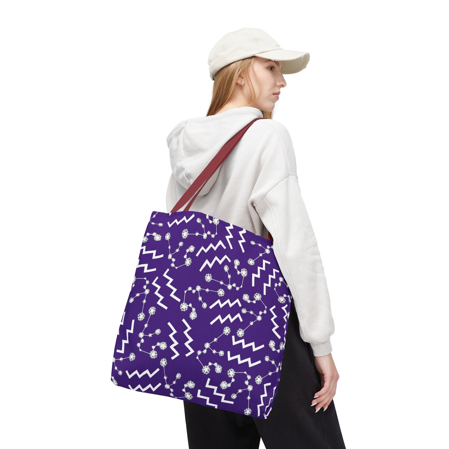 Tote Bag, Aquarius Zodiac Sign, AOP, (Purple, White)