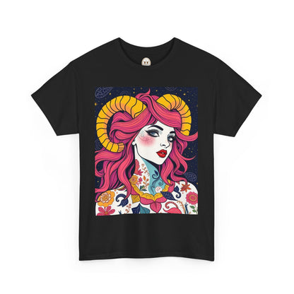 Unisex Heavy Cotton T-Shirt, Aries, Zodiac v2, Sexy Art
