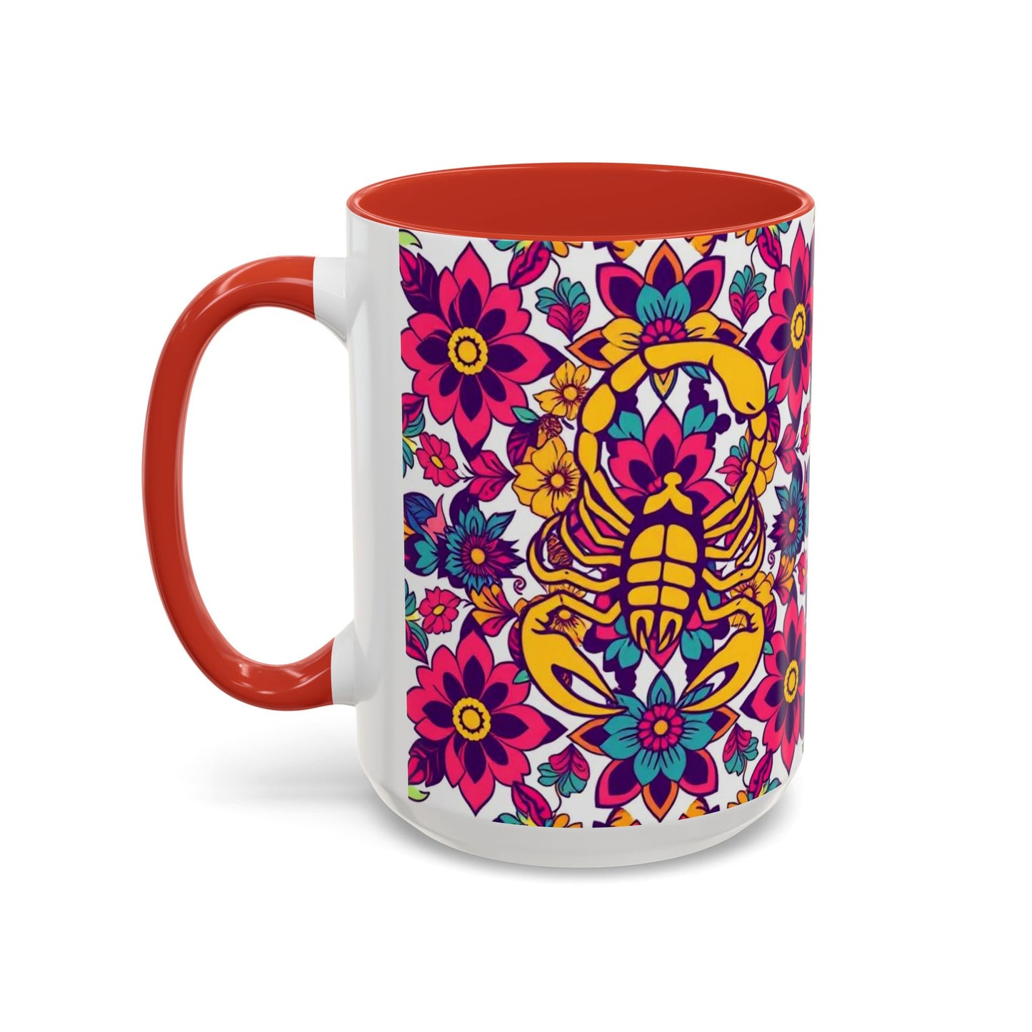 Accent Coffee Mug, Scorpio, Zodiac v2. Flower Pattern, (11, 15oz)