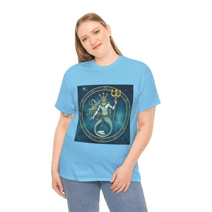 Unisex Heavy Cotton T-Shirt, Aquarius God 6v, Zodiac Design