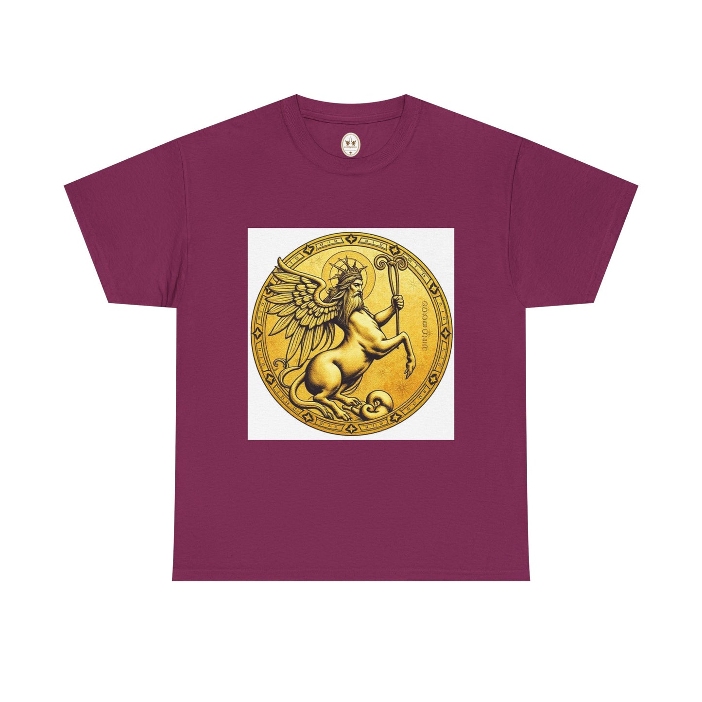Unisex Heavy Cotton T-Shirt, Golden Angel Coin, Virgo Zodiac Design