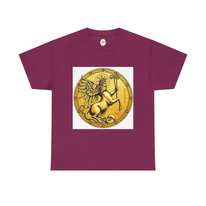 Unisex Heavy Cotton T-Shirt, Golden Angel Coin, Virgo Zodiac Design