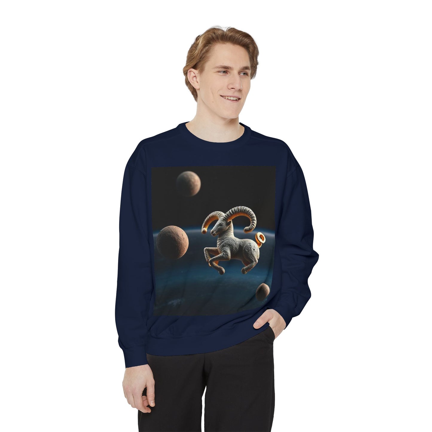 Garment-Dyed Sweatshirt, Unisex, Space Animal Design v1, Aries