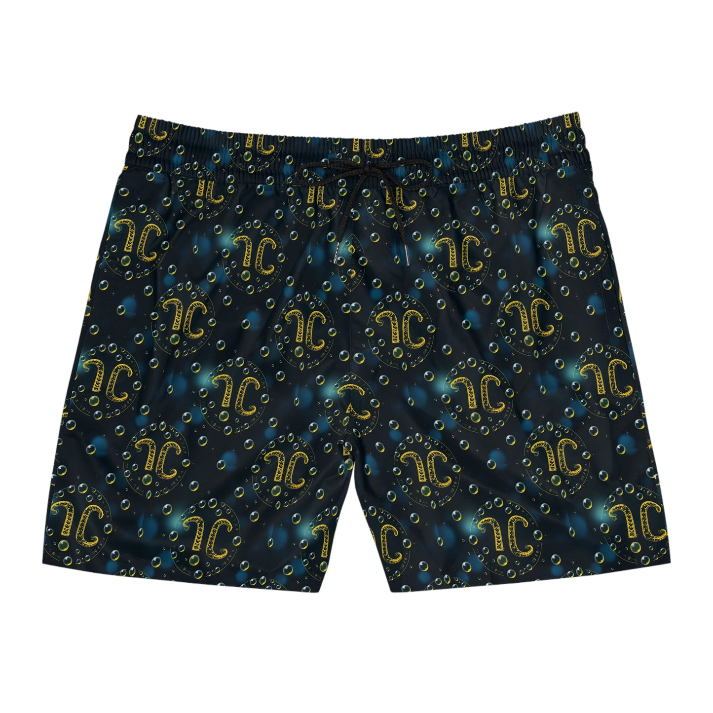 Men's Mid-Length Swim Shorts, (AOP), Aquarius, Zodiac v1, Bubble Pattern