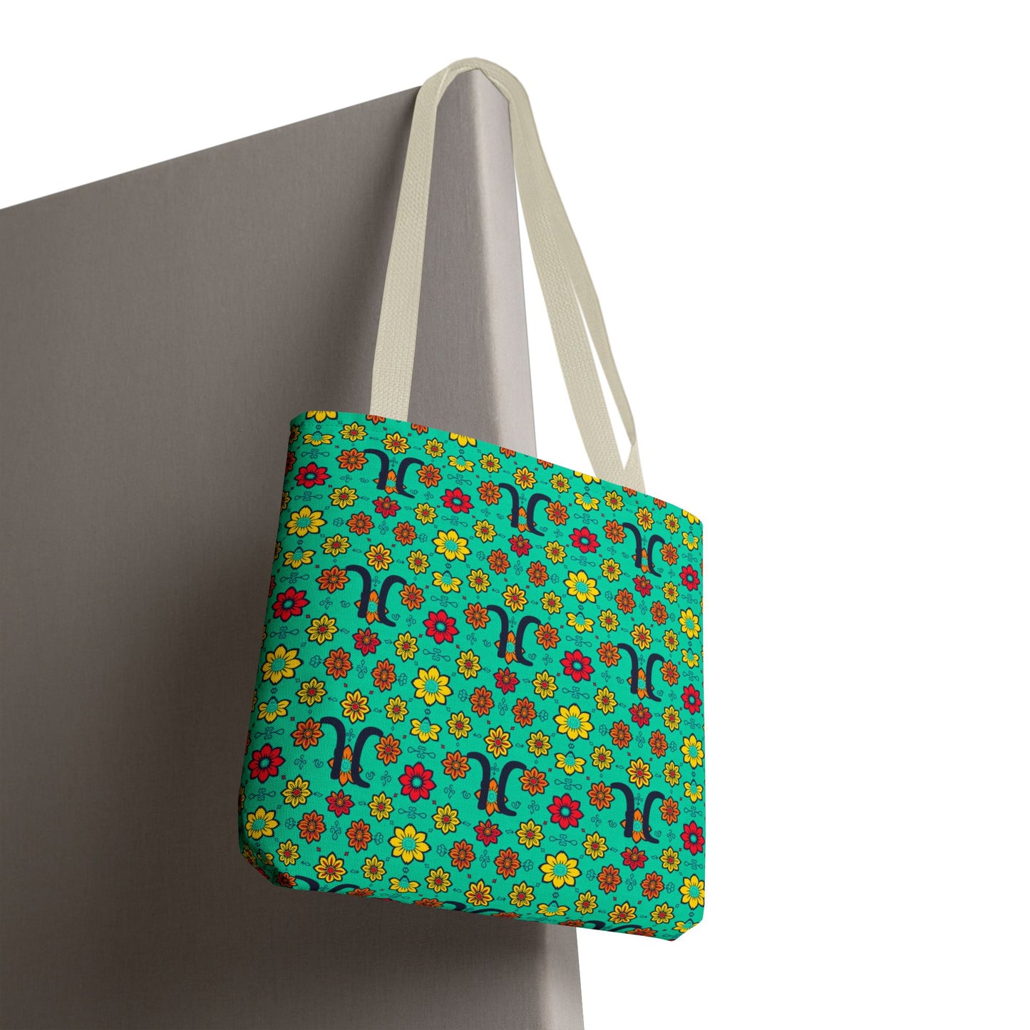 Tote Bag, (AOP), Aquarius, Zodiac, Flower Pattern