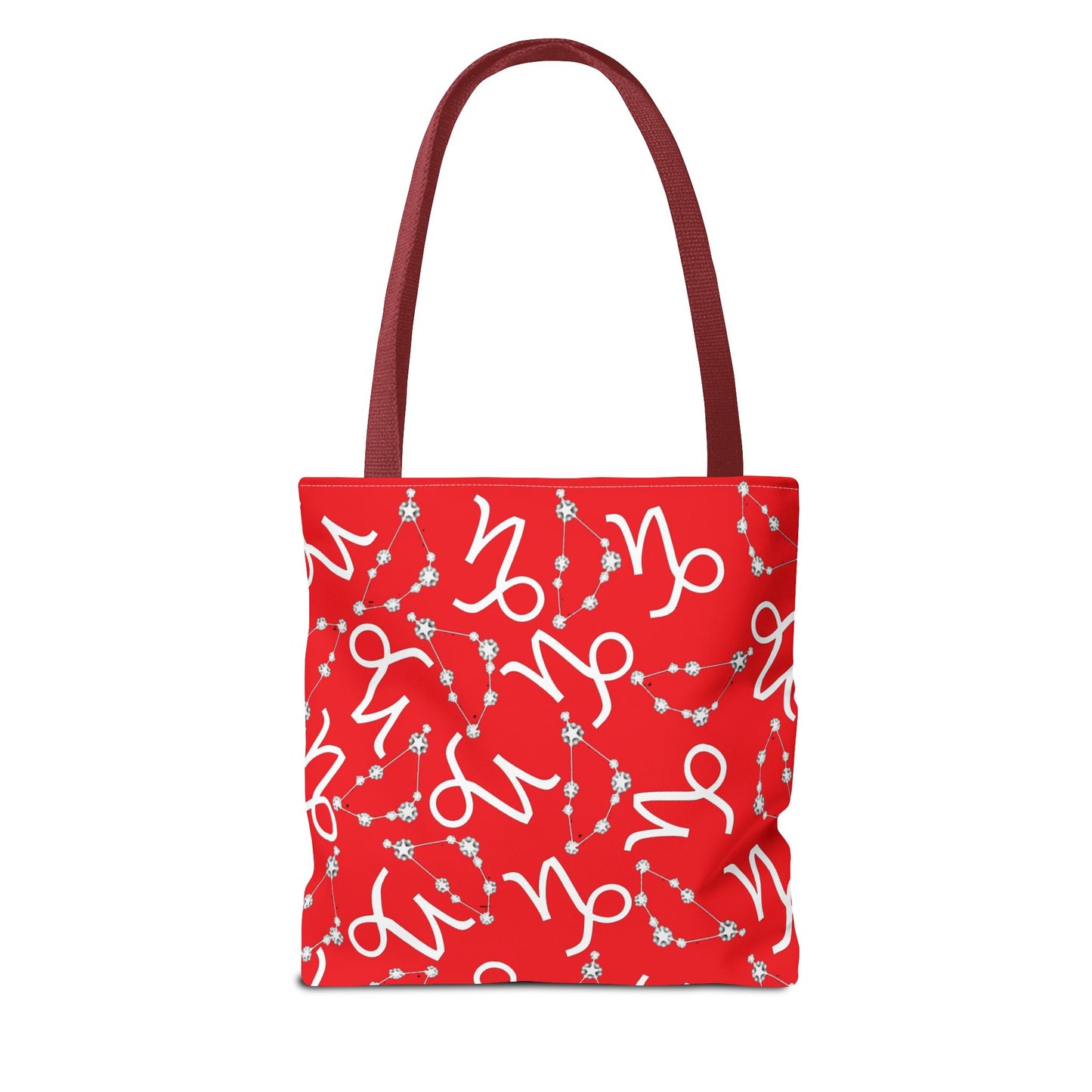 Tote Bag, Capricorn Zodiac Sign, AOP, (Red, White)