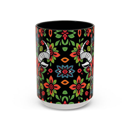 Accent Coffee Mug, Taurus, Zodiac v2. Flower Pattern, (11, 15oz)