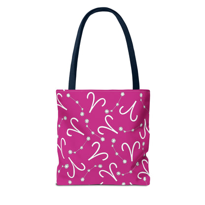 Tote Bag, Aries Zodiac Sign, AOP, (Pink, White)