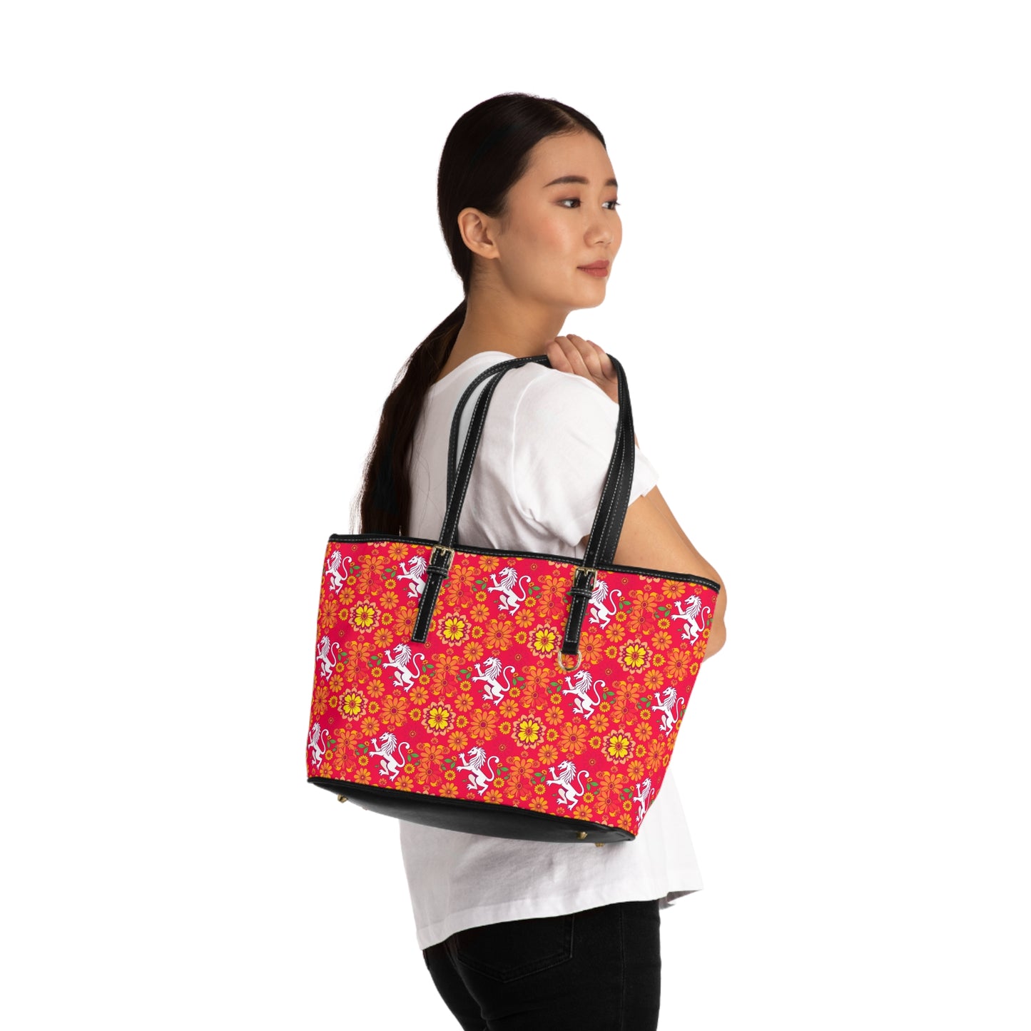 Leather Shoulder Bag, Leo, Zodiac, Flower Pattern