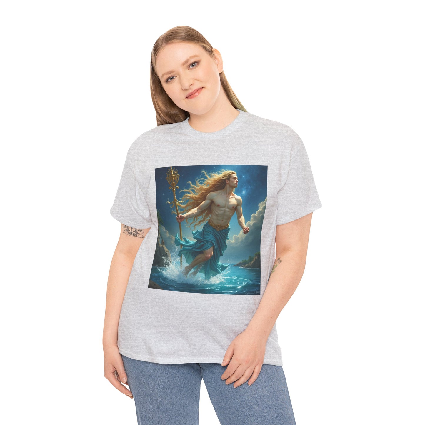 Unisex Heavy Cotton T-Shirt, Aquarius God 4v, Zodiac Design