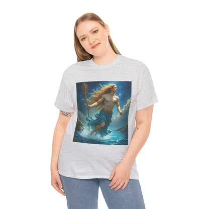 Unisex Heavy Cotton T-Shirt, Aquarius God 4v, Zodiac Design