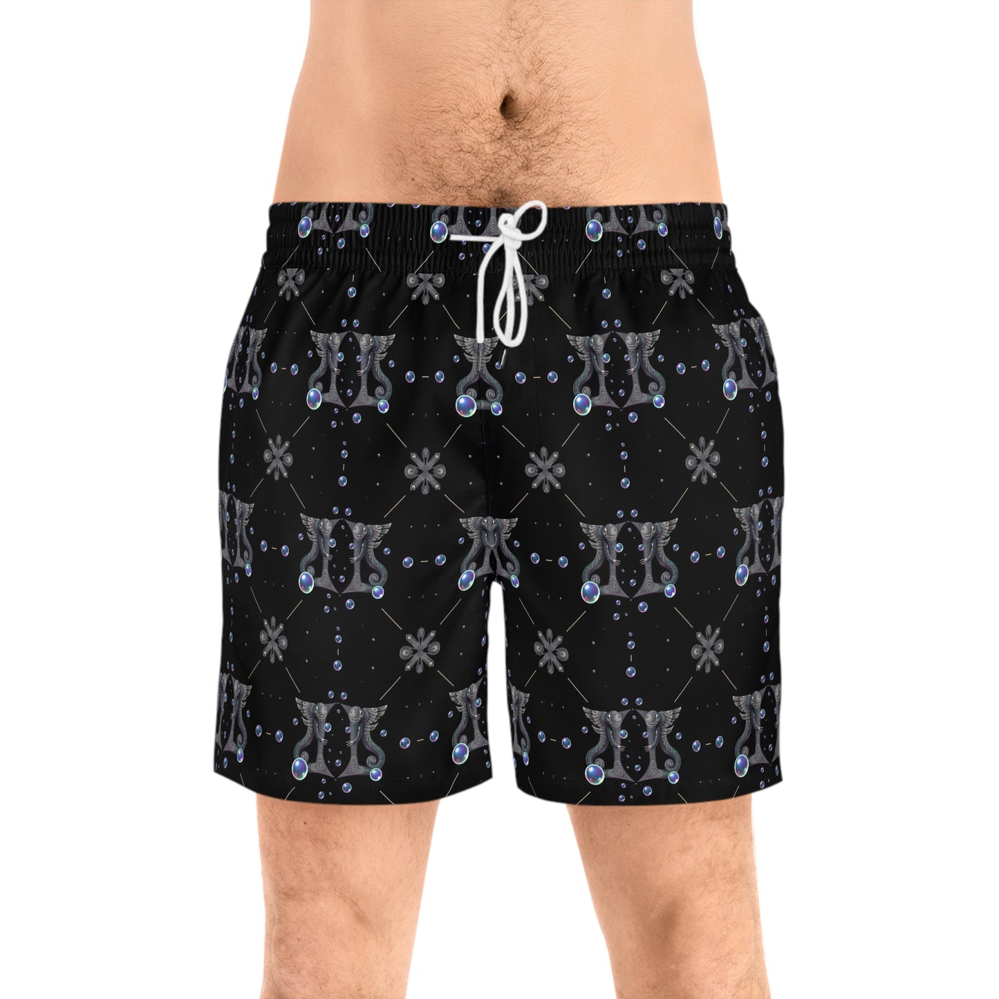 Men's Mid-Length Swim Shorts, (AOP), Gemini, Zodiac v3, Bubble Pattern
