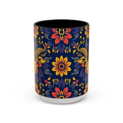Accent Coffee Mug, Taurus, Zodiac v1. Flower Pattern, (11, 15oz)