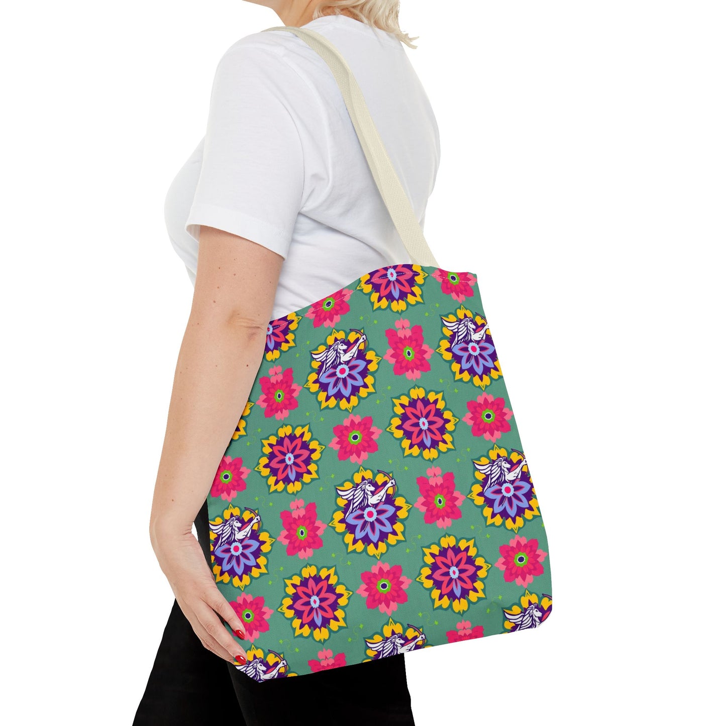 Tote Bag, (AOP), Sagittarius, Zodiac v4, Flower Pattern
