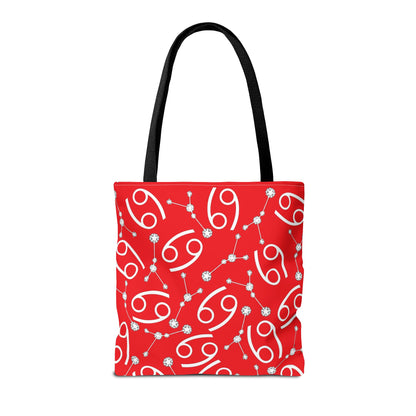Tote Bag, Cancer Zodiac Sign, AOP, (Red, White)