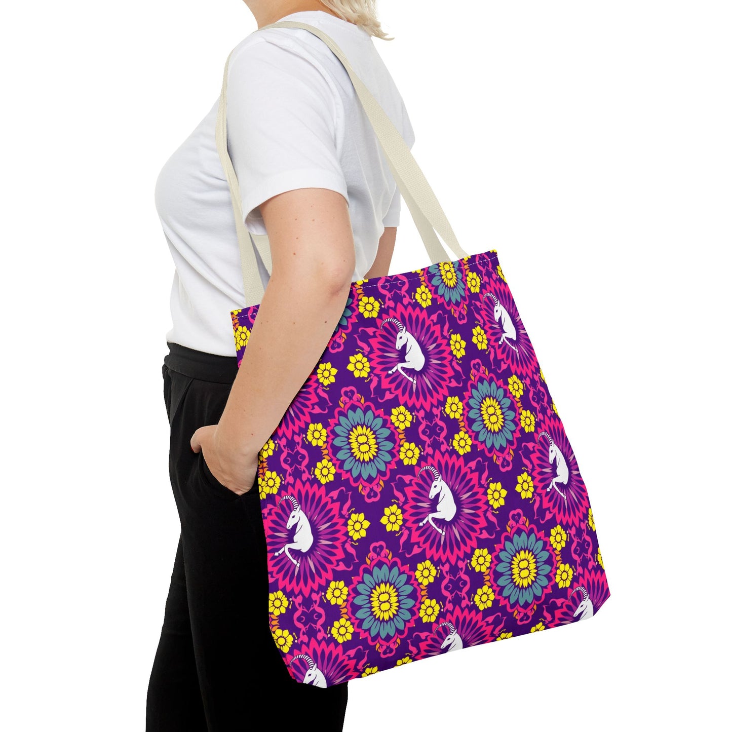 Tote Bag, (AOP), Capricorn, Zodiac v5, Flower Pattern