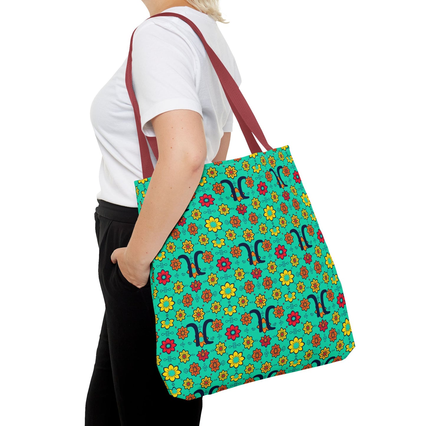 Tote Bag, (AOP), Aquarius, Zodiac, Flower Pattern
