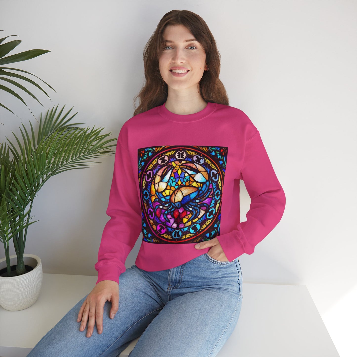 Unisex Heavy Blend™ Crewneck Sweatshirt, Glass, Cancer Zodiac Design