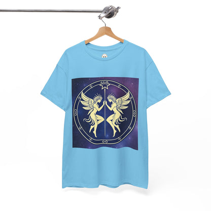Unisex Heavy Cotton T-Shirt, Space Angel Twins v1, Gemini Zodiac Design
