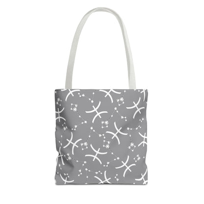 Tote Bag, Pisces Zodiac Sign, AOP, (Grey, White)