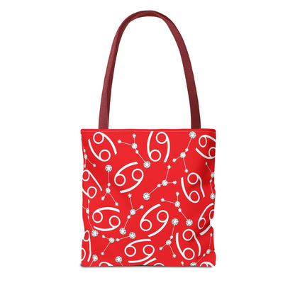 Tote Bag, Cancer Zodiac Sign, AOP, (Red, White)