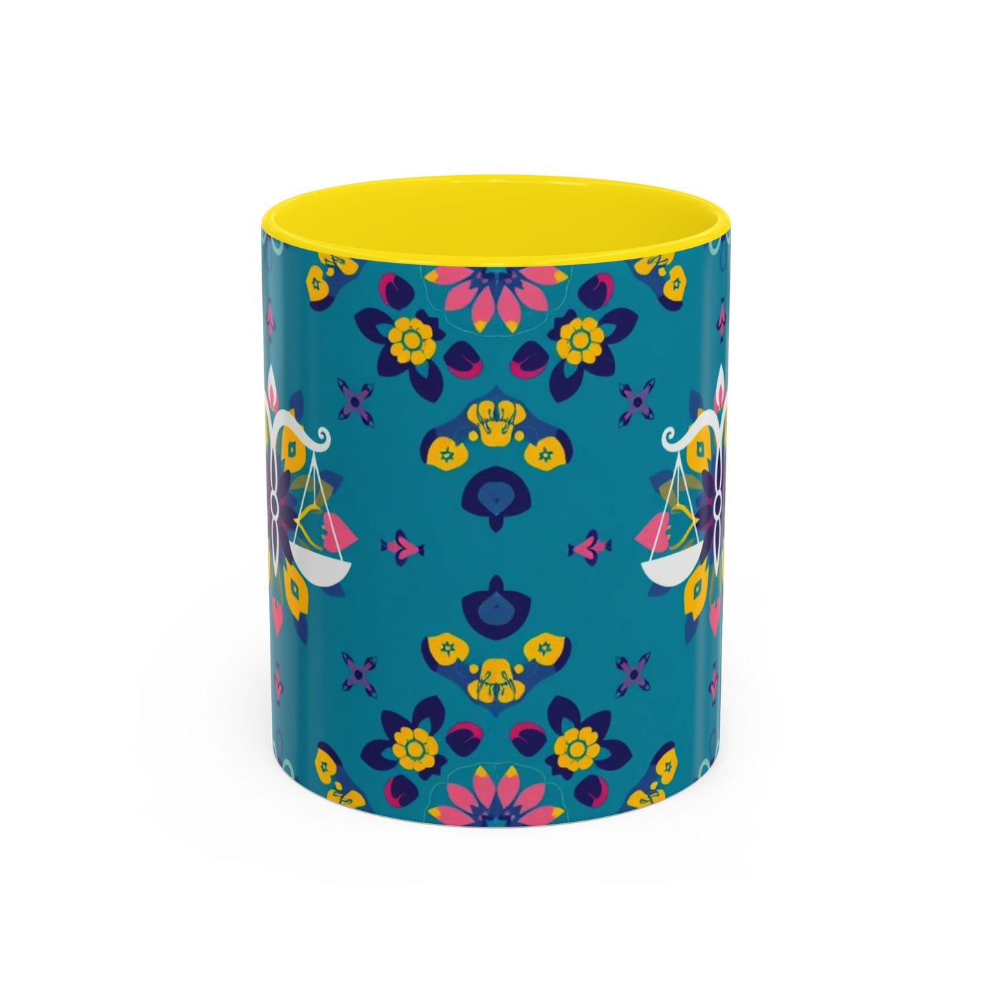 Accent Coffee Mug, Libra, Zodiac v2, Flower Pattern, (11, 15oz)