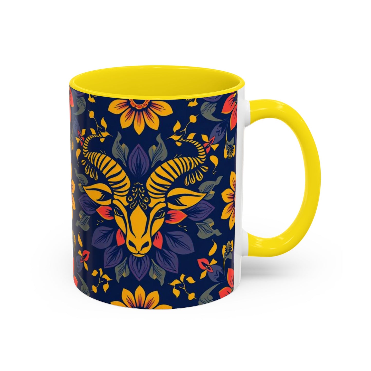 Accent Coffee Mug, Taurus, Zodiac v1. Flower Pattern, (11, 15oz)