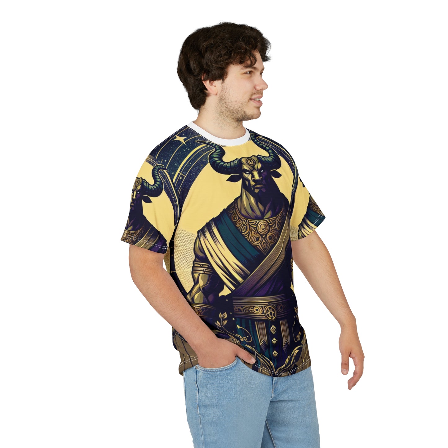 Unisex Cut & Sew T-Shirt (AOP), Minotaur, Taurus Zodiac Design, Regular fit, 100% Polyester