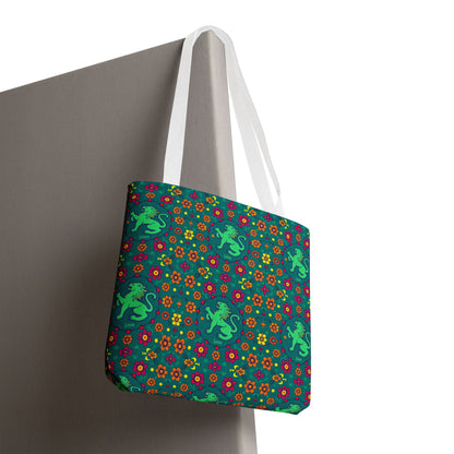 Tote Bag, (AOP), Leo, Zodiac v3, Flower Pattern