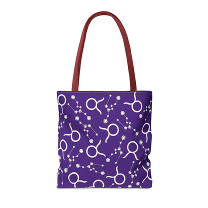 Tote Bag, Taurus Zodiac Sign, AOP, (Purple, White)