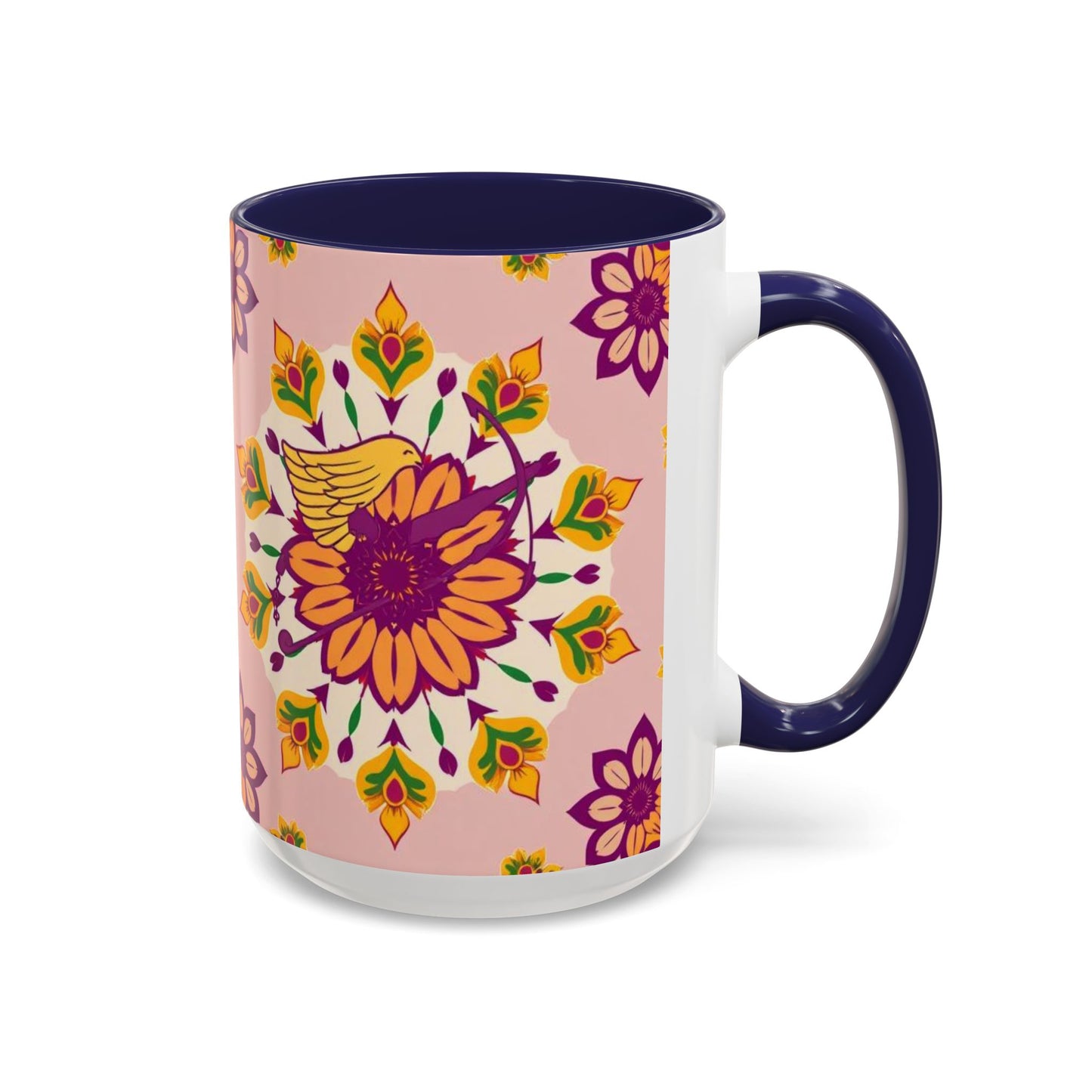 Accent Coffee Mug, Sagittarius, Zodiac v4. Flower Pattern, (11, 15oz)