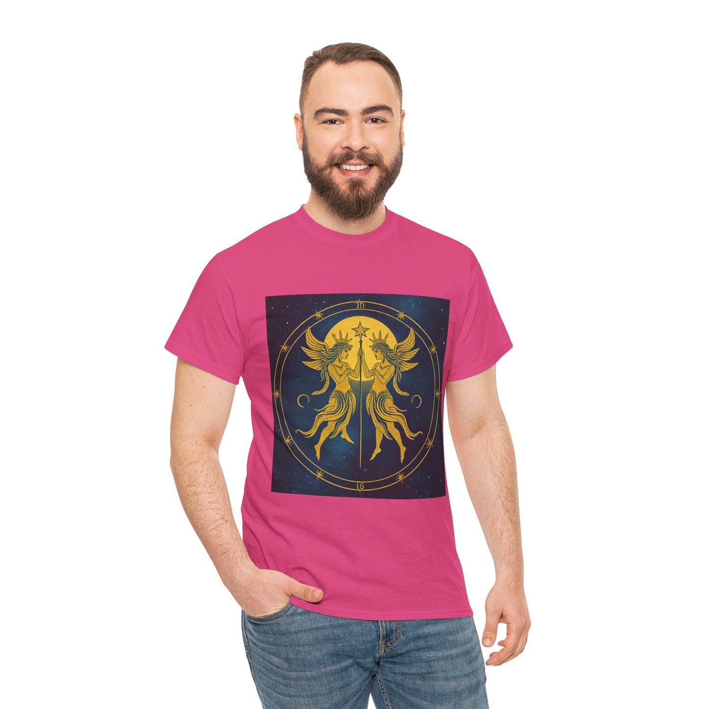 Unisex Heavy Cotton T-Shirt, Space Angel Twins v4, Gemini Zodiac Design