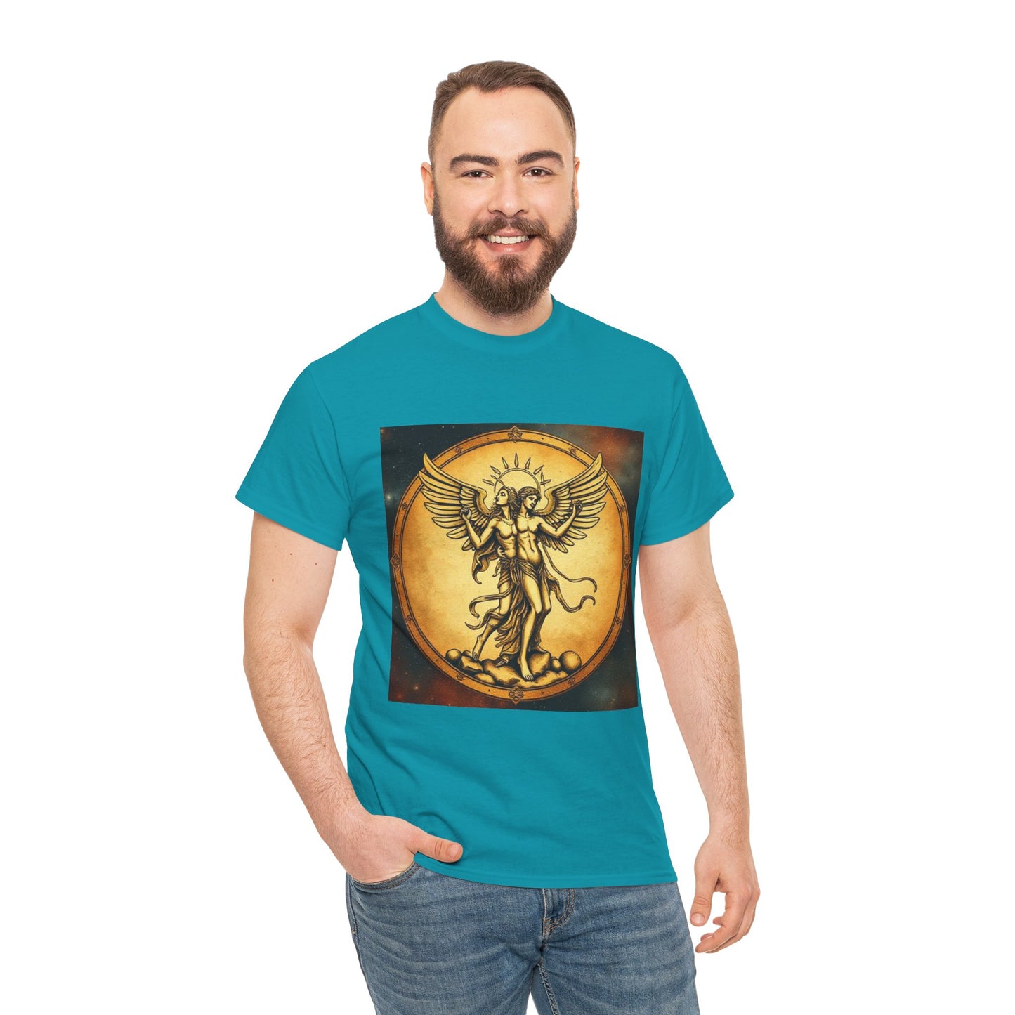 Unisex Heavy Cotton T-Shirt, Twin Angel v1, Gemini Zodiac Design