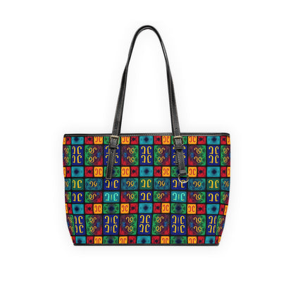 Leather Shoulder Bag, Aquarius, Zodiac v1, Shapes Pattern
