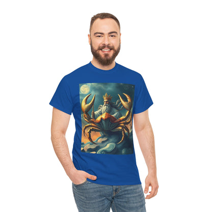 Unisex Heavy Cotton T-Shirt, Crustacean King v1, Cancer Zodiac Design