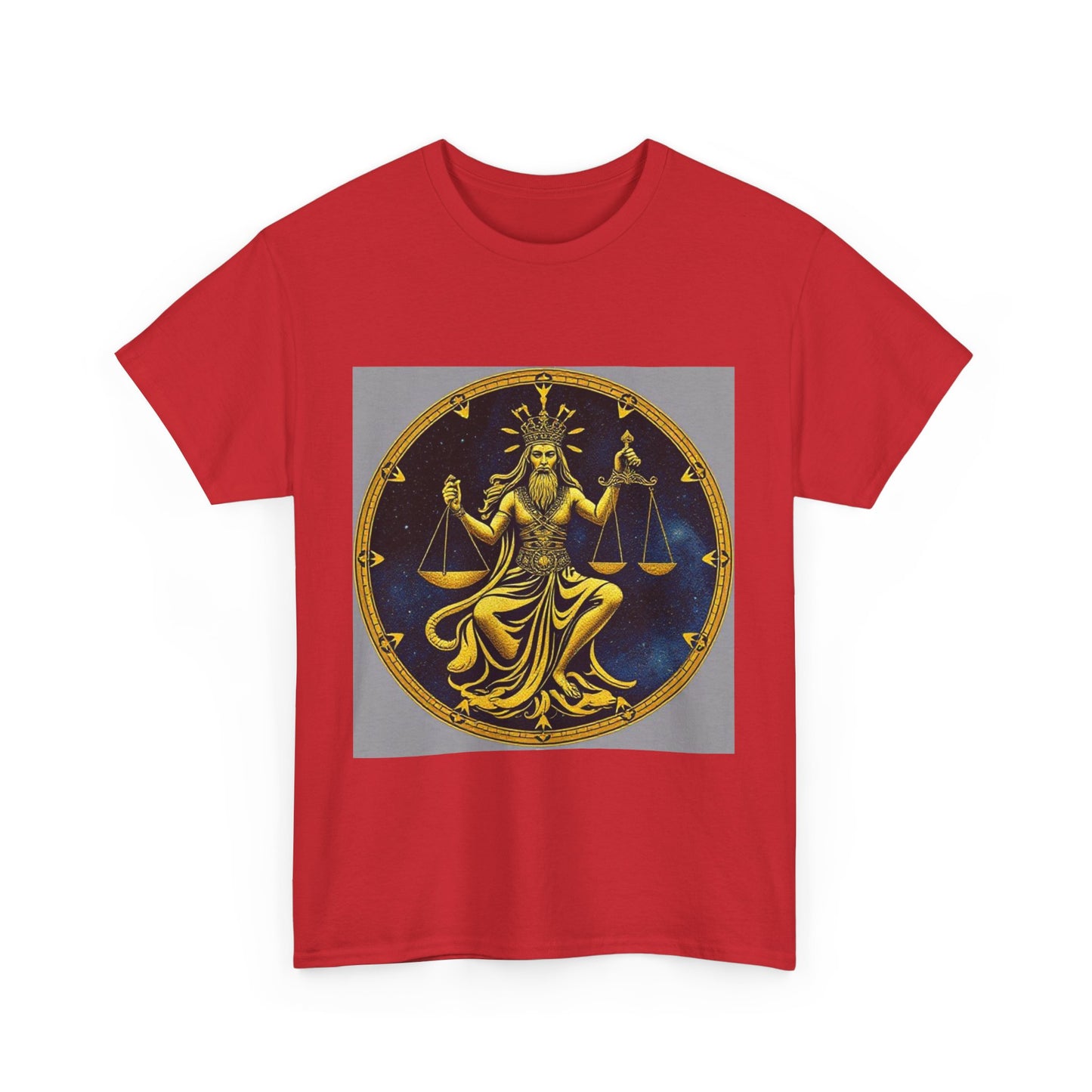 Unisex Heavy Cotton T-Shirt, Gold Libra God, Zodiac Design