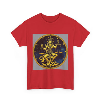 Unisex Heavy Cotton T-Shirt, Gold Libra God, Zodiac Design